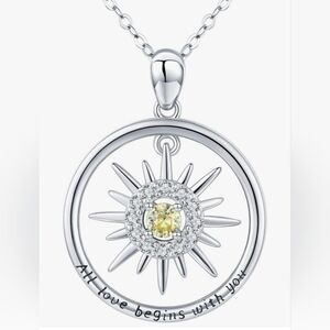 925 Sterling Silver Celtic Knot Moonstone/Zircon Sun Memorial Pendant Necklace